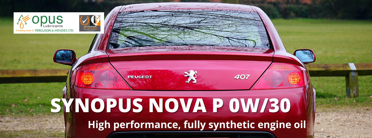 Ferguson Menzies synopus nova p 0w/30 banner featuring red Peugeot 407